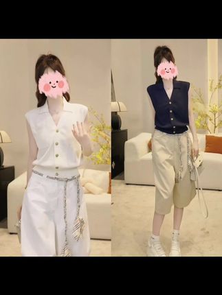 夏季新款无袖背心polo领小香风高级感马甲针织开衫洋气上衣#针织短袖polo衫 #柔软舒适#透气亲肤 #遮肉显#气质减龄套装