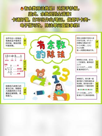 有余数的除法二年级下册数学手抄报数学小报思维导图
