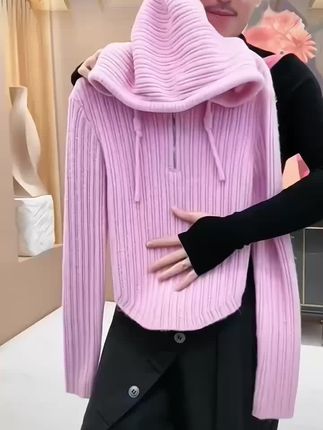 秋冬藕粉色连帽针织衫##穿出高級感 #时尚又好看 #穿出自己的风格。 #有气质 #