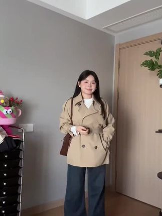 爆款短款风衣外套女卡其色2025秋季新款小个子高级感显瘦气质大衣#气质大衣#小个子穿搭#高级感#风衣新款#秋季百搭