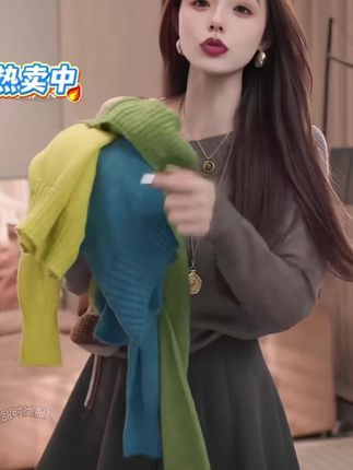 #好物推荐🔥 #爆款热卖中 2025早秋新款松弛感宽松显瘦纯色打底衫薄款针织衫百搭裙裤套装女