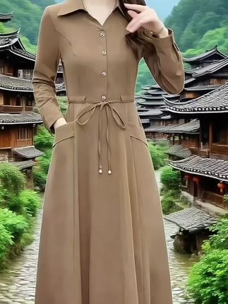 有口袋高档衬衫连衣裙女士2025春秋长袖高贵轻奢打底气质妈妈裙子#连衣裙#高档大气上档次 #穿出美丽穿出自信