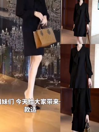 2025秋季大码胖MM黑色职场连衣裙#V领显脸小#宽松版型藏肉#优雅长裙适配职场#兼具时尚感与舒适度#穿著得体又自信