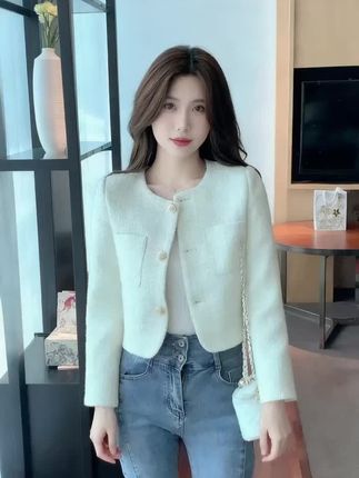 2025春秋新款小香风短款外套女小个子粗花呢高档纯色高级感上衣#谁穿谁好看系列 #穿出自信美丽 ##