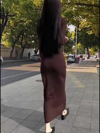 2025新款轻奢纯色V领长袖修身连衣裙F001#无限回购的宝藏单品 #修身显瘦#时尚穿搭#穿出高级感#简约大气