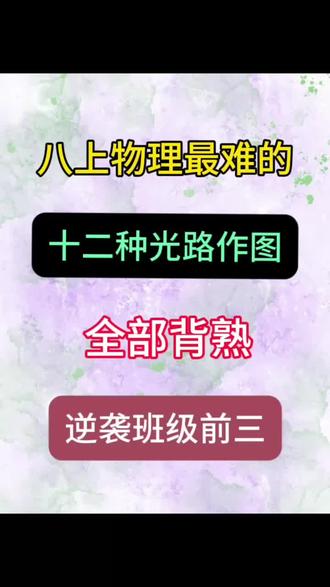 标题:八年级上册物理光学作图,吃透这几页纸,期末冲刺班级前三 话题:#八年级物理 #光学 #画图 #期末 #必考考点