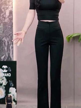 #休闲女裤 #百搭裤子 #显高显瘦显腿长 #裤子#微喇裤女 早秋简约微喇女高腰显瘦修身垂感裤休闲裤