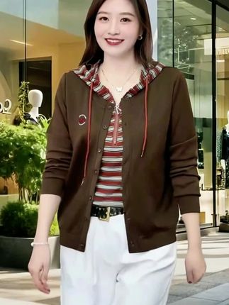 2025早秋新品时尚百搭修身显瘦假两件连帽卫衣女士长袖上衣#时尚气质穿搭 #女装穿搭 #穿出自信穿出美丽