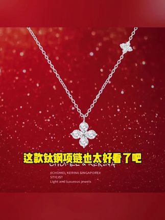钛钢项链 四叶草钛钢项链男女高级轻奢简约百搭微镶锆石锁骨链X12#戒指 #首饰分享 #银饰 #项链