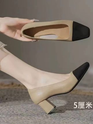 羊皮拼色小香风粗跟单鞋女中跟瓢鞋法式气质高跟鞋子女3公分5厘米#单鞋 #软底软面穿上超舒服 #显高显瘦显腿长 #好穿不累脚 #谁穿谁好看 @DOU+小助手