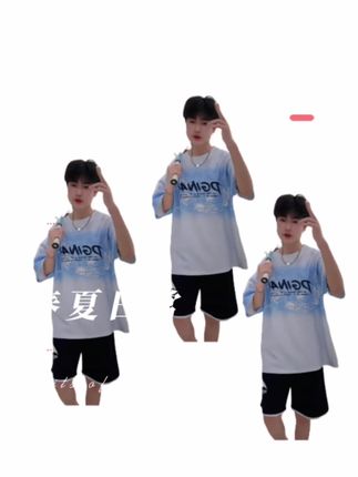 青少年夏季新款男士休闲运动套装潮流百搭宽松学生短袖T恤两件套#甜酷t恤穿搭推荐 #T恤 #t恤穿搭 #t恤男