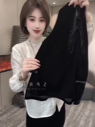 新中式V领马甲设计感衬衫两件套秋季新款百搭时尚套装