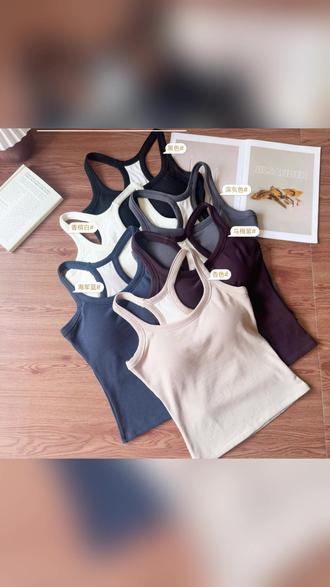 吊带背心 吊带背心女夏季打底内搭带胸垫外穿工字挂脖无袖运动修身美背上衣#内搭选择 #女性好物 #吊带背心 #时尚穿搭 #运动修身背心