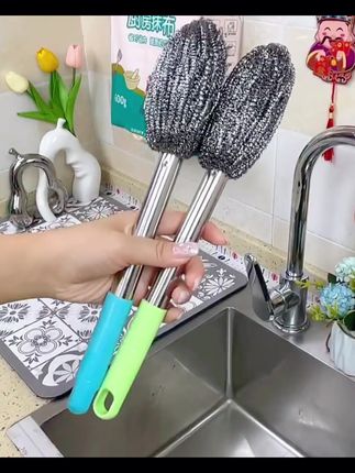 长柄不锈钢锅刷鋼丝球刷子长杆厨房洗锅洗碗家用不掉渣刷洗锅刷#锅刷 #长柄锅刷 #不锈钢锅刷 #厨房好物 #长柄刷