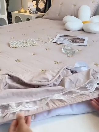 公主风水洗棉夹棉床裙床笠#二合一家用加厚席梦思床垫#保护套防尘罩