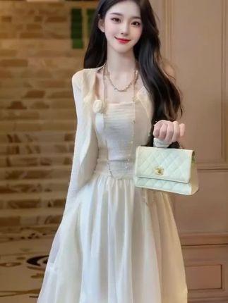 法式温柔白月光绝美吊带连衣裙蓬蓬公主裙度假风气质长裙9134#清纯女神 #温柔风穿搭 #气质仙女裙穿搭 #甜美穿搭 #优雅气质