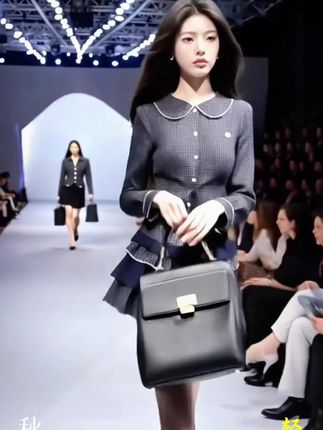 #上热门话题🔥🔥🔥 #秋季时尚新款轻奢气质藏青色格子翻领单排扣长袖修身显瘦连衣裙女#早秋穿搭#气质穿搭#巨量千川