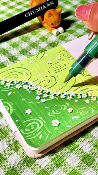 水上落花|一分钟教程 #丙烯马克笔绘画 #丙烯马克笔教程 #简笔画 #绿色 #治愈