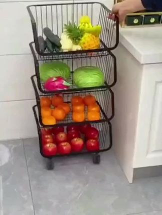 厨房置物架落地小推车多层零食收纳架移动多功能蔬菜篮子玩具架子 "多层果蔬篮 "可移动多层蔬菜收...更多