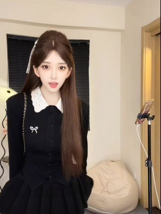 法式纯欲辣妹针织长袖上衣套装女设计感小众拼接上衣半身短裙春秋
