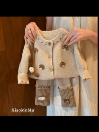 女童春秋套装,2025新款女宝宝,秋季洋气网红毛线,女童秋季套装,高弹力外套打底裤两件套潮