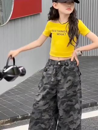 女童时髦迷彩工装裤