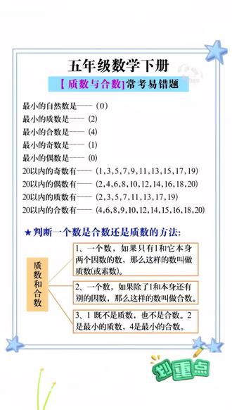 #五年级下册,数学基础知识又多又杂,因数倍数,质数合数,正方体长方体,分数等知识点复杂零散,准备这个选择填空专项训练,把基础知识过一遍,打牢五下数学基础#小学数学#必考考点 #学霸秘籍
