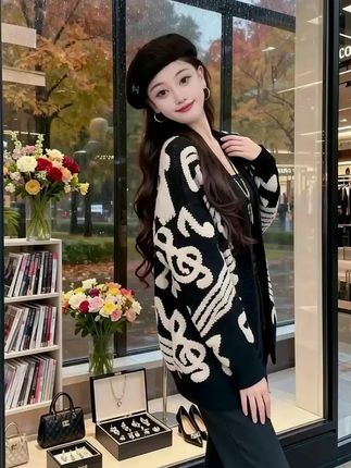 慵懒风软糯撞色音符图案针织开衫秋冬新款宽松百搭加厚毛衣外套女#针织衫 #秋冬穿搭 #穿搭不重样 #高级感穿搭 #来双11解锁秋冬本命穿搭