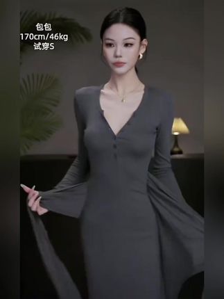 秋装必备!法式灰色长袖绑带纯欲包臀裙,显瘦又气质 #灰色连衣裙 #秋季包臀裙 #纯欲包臀裙 #灰色长袖裙 #松弛假日风