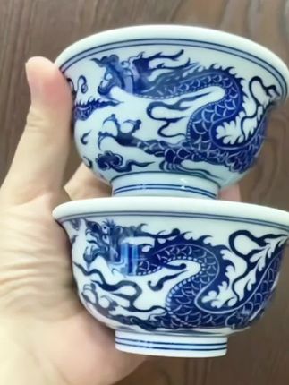 #景德镇龙纹压手主人杯#青花瓷 #茶具 #主人杯 #高端茶器