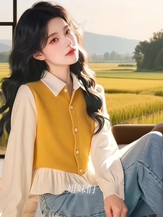黄色拼接荷叶边衬衫女2025春季新款洋气设计感小众别致假两件上衣#别拿婆婆不当妈短剧 #真心何所付短剧 #抓大鹅高手 #分身术