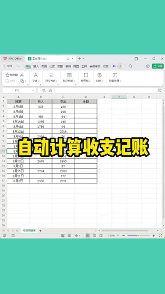 收入支出自动累计,余额实时显示 #office办公技巧#文员#知识分享#wps表格#pivotby