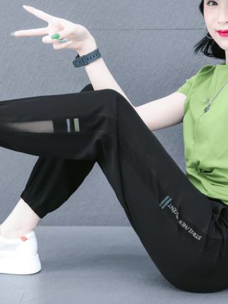 夏季冰丝裤子女薄款2025新款洋气爆款运动速干九分裤小个子束脚裤#冰丝裤 #速干裤 #显高显瘦显腿长