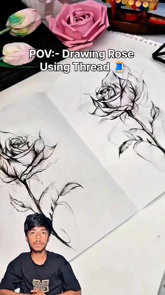 线画玫瑰 用一根线画玫瑰#绘画 #素描玫瑰教程 #开罐即高活