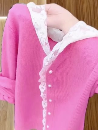 早秋穿塔#早秋蕾丝连帽针织衫#女装#针织衫#谁穿谁好看