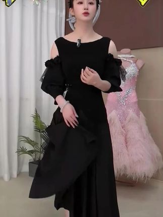 西朵舞服简约优雅显瘦长款摩登舞连衣裙练功服XD579#练功服 #跳舞裙 #吊带连衣裙 #连衣裙