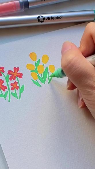 1分钟学会9种花朵画法,丙烯马克笔你画你也行系列 #丙烯马克笔#自学画画打卡 #跟着抖音学画画 #爱画画的孩子 #简笔画