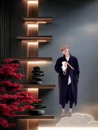 韩系通勤设计感纯色翻领毛呢外套,2025秋冬新款高:/ 级感宽松大衣潮