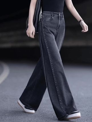 黑色牛仔裤女2025新款秋冬裤子今年流行的宽松直筒裤弯刀阔腿裤女 #黑色牛仔裤#宽松直筒裤#阔腿裤女 #秋冬裤子