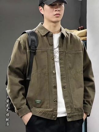 Mexican/稻草人新款春秋上衣纯棉工装夹克男宽松秋季翻领衬衫外套 #男生穿搭 #穿搭 #外套穿搭 #今天穿什么 #穿搭分享
