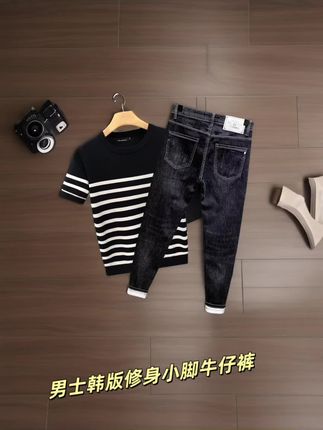 #韩版牛仔裤 #修身小脚 #九分裤 #潮牌高端 #休闲百搭