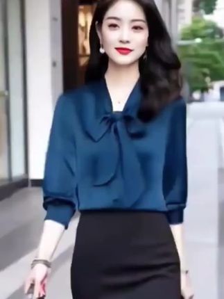 款气质职业衬衣 啄木鳥飘带蝴蝶结绸缎面衬衫女长袖春秋新款气质职业衬衣#职业装 #衬衫 #春秋新款 #绸缎 #又美又飒