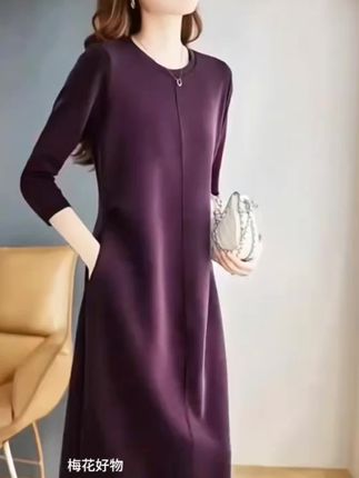 气质长袖连衣裙女秋季新款收腰显瘦A字裙宽松大码百搭时尚直筒裙#时尚气质穿搭 #大码宽松舒适好看 #优雅大气与众不同 #穿出自己的风格