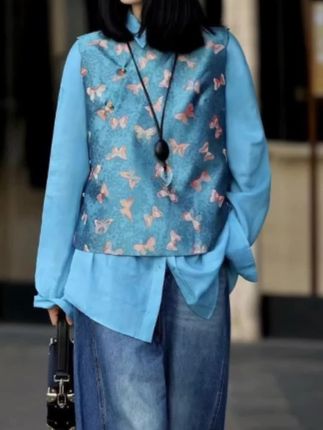 【2025秋季新款新中式女装国风套装时尚气质独特上衣马甲衬衫两件套】