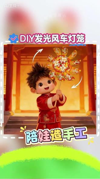 马年元宵节,和孩子一起做一个发光风车灯吧! #新年手工 #DIY灯笼教程 #DIY手工 #亲子手工 #新年灯笼DIY
