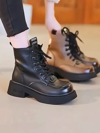 软皮爆款马丁靴2025秋冬新款百搭厚底增高小个子耐磨舒适轻便短靴