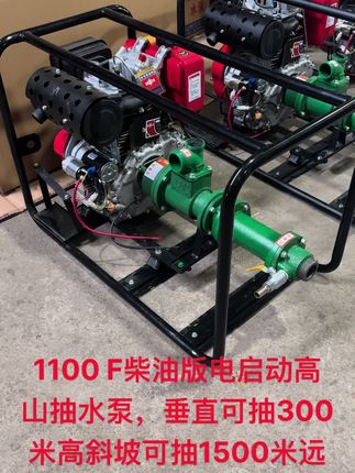 1100 F柴油机配300米高山自吸泵 垂直抽300米高,吸水7米,斜坡可抽1500米远。每小时10到15方水。
