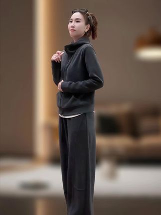休闲运动套装 2025春秋新款大码宽松开衫卫衣外套阔腿裤两件套#休闲套装#面料柔软舒适#遮肉显瘦#休闲减龄穿搭#早秋穿搭