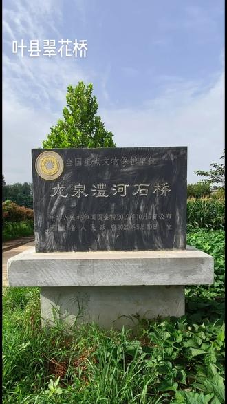 #热门 #寻找农村美景古迹 #骑车看风景 #翠花桥 翠花桥,又名龙泉澧河石桥,位于叶县龙泉村北澧河上。始建明代,距今已有600多年,是连接两岸南交通要道。石桥为青石板结构,两侧无桥栏。桥35孔,每孔由5块数吨重的石条铺就,石条与桥墩之间均有铁条连接固定,车辙下的两块石条为花岗石,极为耐轧。桥面共有175块青石,石板长1.3米,石板间以1米多长的铁钉固定。桥墩有龙头雕刻,昂首瞪目、张口卷须,增加了大桥美观度。
相传,北岸的吕家和桥南岸的董家出资对石桥进行大面积修缮,过往行商和当地村民交口称赞。后来双方因桥名闹起了纠纷,吕家称之吕桥,董家称之董桥,官府多次出面调解,双方各不相让。至公元1264年郭岩继任叶县知县后,亲到现场倾听两家叙述,并走访石桥附近乡邻,被吕、董两家的善举感动,挥笔书曰:“为民涉水之便,不管吕家、董家,都乃行善也,此为‘善桥’,明汝功德,留传后世。”吕、董两姓皆大欢喜,这座桥自此更名为善桥。清同治《叶县志》称郭岩明敏有断、仁爱无私、政绩可观。他巧断桥名的官司在民间广为流传。再后来,叶县知县廖思芳平叛有功,升任镇江知府,阳春三月路过此桥,春风得意的他见两岸桃花粉嫩,杨柳依依,景色醉人,兴致大发,遂以“翠花桥”名之,一直沿用至今。