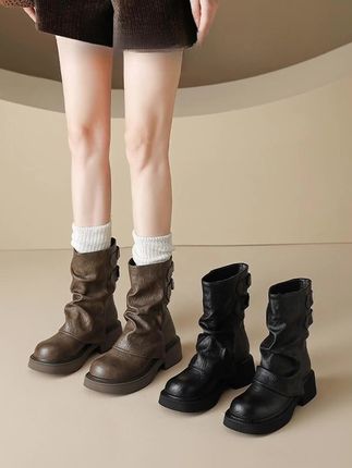 美拉德裤管靴女短靴2025新款秋季棕色百搭西部复古增高厚底马丁靴#冬季女鞋 #冬季女靴 #马丁靴 #增高马丁靴 #女短靴